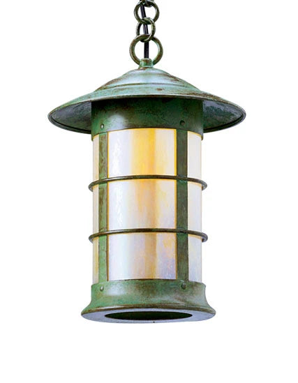 Arroyo Craftsman Newport 9" Bronze Long Body Pendant With Almond Mica Glass