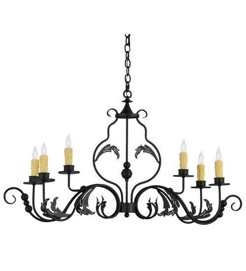 2nd Ave Lighting Augusta 42" Long 6 LT Oblong Chandelier in Wrought Iron Finish