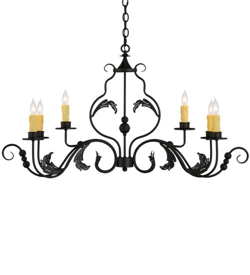 2nd Ave Lighting Augusta 42" Long 6 LT Oblong Chandelier in Wrought Iron Finish
