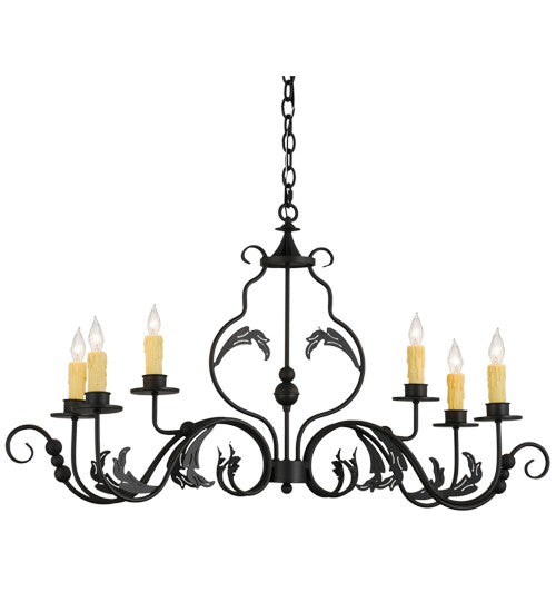 2nd Ave Lighting Augusta 42" Long 6 LT Oblong Chandelier in Wrought Iron Finish