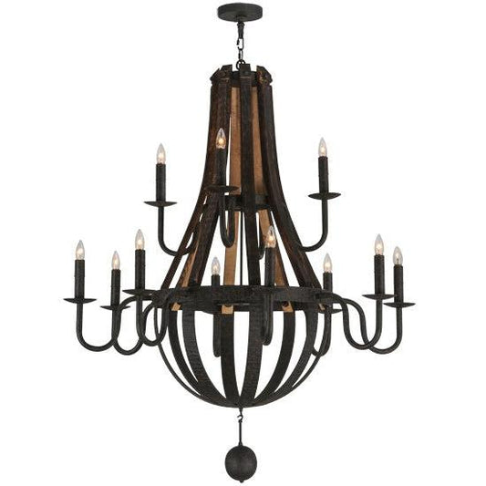 2nd Ave Lighting Barrel Stave 48" Madera Two Tier 12 LT Chandelier in Coffee Bean Finish