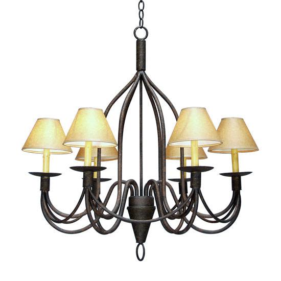 2nd Ave Lighting Bell 32" 6-Light Parchment Shades Rusty Nail Metal Chandelier