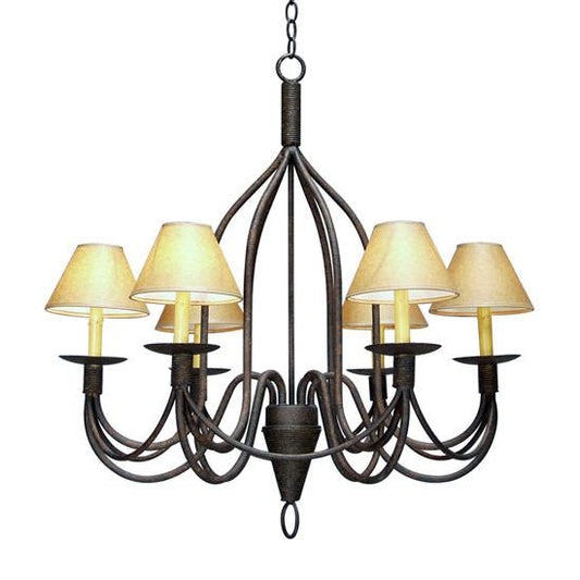 2nd Ave Lighting Bell 32" 6-Light Parchment Shades Rusty Nail Metal Chandelier