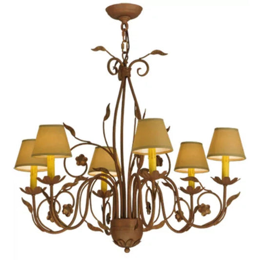 2nd Ave Lighting Bordeaux 31" 6-Light Cream Textrene Shade Organic Rust Chandelier
