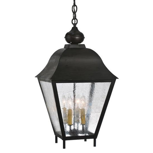 2nd Ave Lighting Boston 14" Clear Seeded Glass Square Wrought Iron Lantern Pendant Light