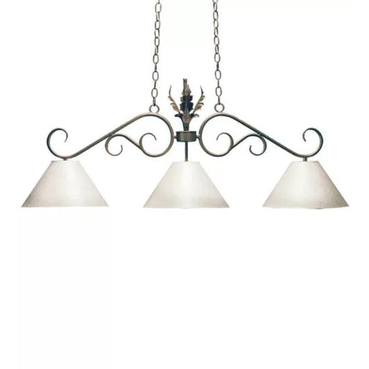 2nd Ave Lighting Bristol 48" 3-Light White Powder-Coat Shade Gilded Tobacco Island Pendant Light
