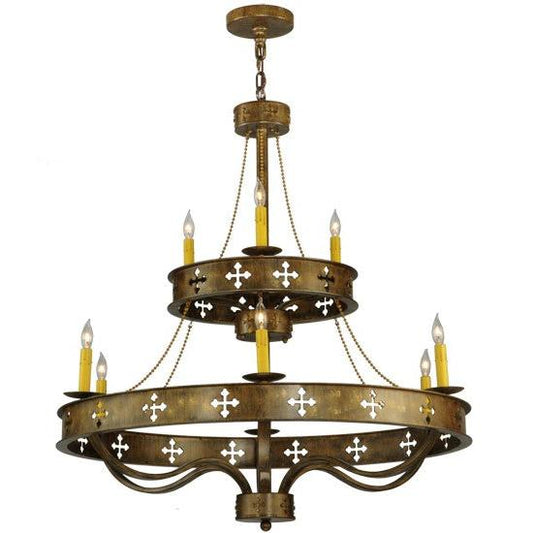 2nd Ave Lighting Byzantine 37.5" Wide 9 LT Two Tier Chandelier in Brushed Gold Finish