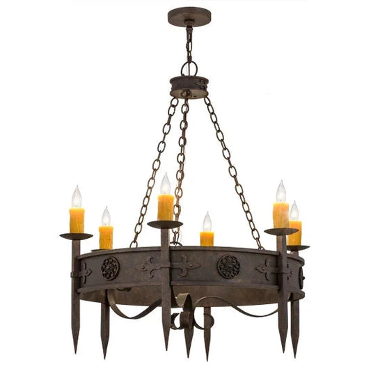 2nd Ave Lighting Calandra 36" 6-Faux Amber Candle Light Gilded Tobacco Finish Chandelier