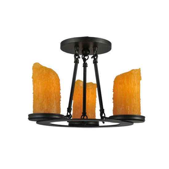 2nd Ave Lighting Caparthian 14" Wide 3-Light Honey Amber Faux Candle Lights Wrought Iron Semi-Flushmount Lighting