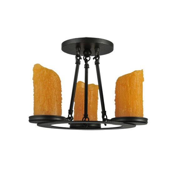 2nd Ave Lighting Caparthian 14" Wide 3-Light Honey Amber Faux Candle Lights Wrought Iron Semi-Flushmount Lighting