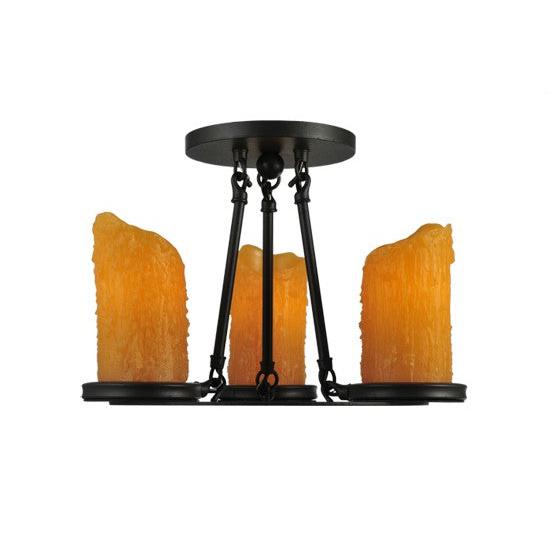 2nd Ave Lighting Caparthian 14" Wide 3-Light Honey Amber Faux Candle Lights Wrought Iron Semi-Flushmount Lighting