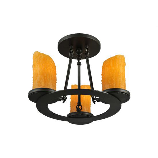 2nd Ave Lighting Caparthian 14" Wide 3-Light Honey Amber Faux Candle Lights Wrought Iron Semi-Flushmount Lighting