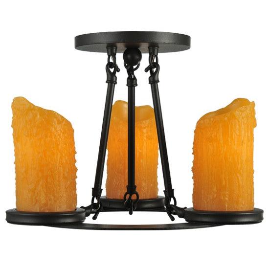 2nd Ave Lighting Caparthian 14" Wide 3-Light Honey Amber Faux Candle Lights Wrought Iron Semi-Flushmount Lighting