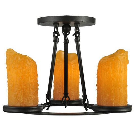 2nd Ave Lighting Caparthian 14" Wide 3-Light Honey Amber Faux Candle Lights Wrought Iron Semi-Flushmount Lighting