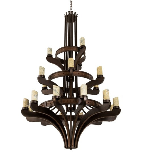 2nd Ave Lighting Castilla Jadestone 62" Wide Three Tier 21 Light Chandelier in Mahogany Bronze
