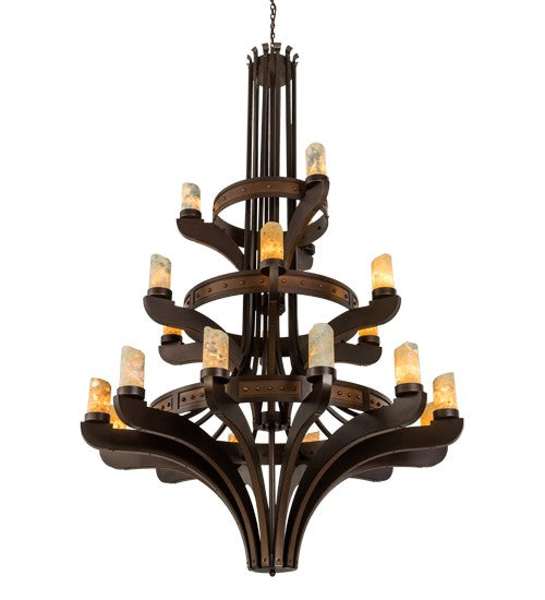 2nd Ave Lighting Castilla Jadestone 62" Wide Three Tier 21 Light Chandelier in Mahogany Bronze