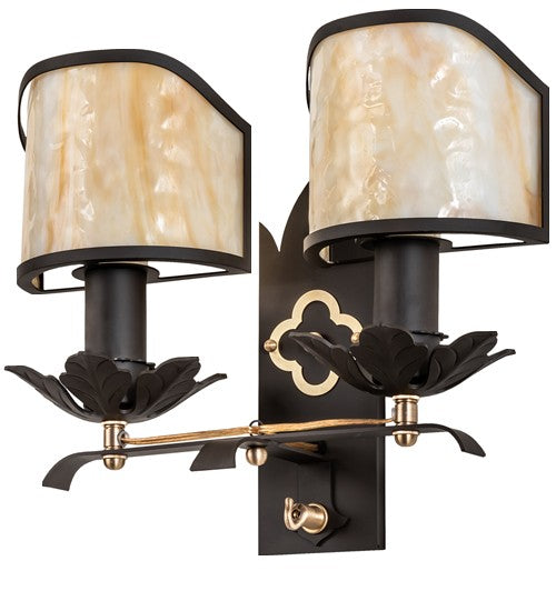 2nd Ave Lighting Church 14" Wide 2 Light Wall Sconce in Oil Rubbed Bronze With Gold Accents