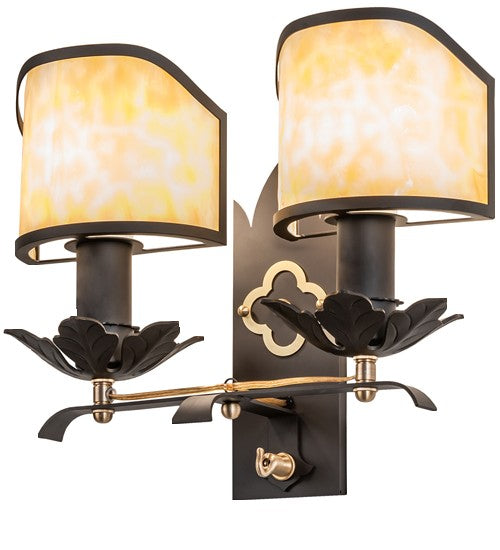 2nd Ave Lighting Church 14" Wide 2 Light Wall Sconce in Oil Rubbed Bronze With Gold Accents