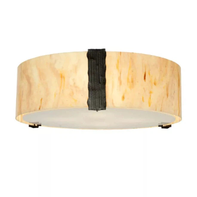 2nd Ave Lighting Cilindro 24" Travertine Idalight and Statuario Diffuser Timeless Bronze Flush Mount Lighting