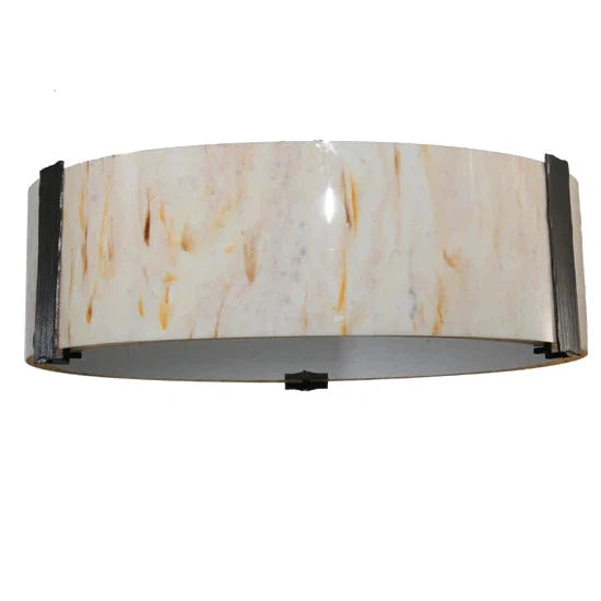 2nd Ave Lighting Cilindro 24" Travertine Idalight and Statuario Diffuser Timeless Bronze Flush Mount Lighting