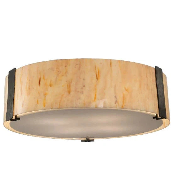 2nd Ave Lighting Cilindro 24" Travertine Idalight and Statuario Diffuser Timeless Bronze Flush Mount Lighting