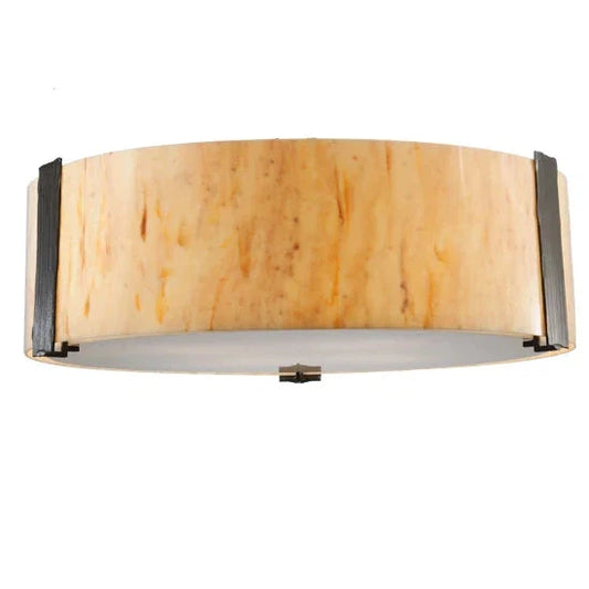 2nd Ave Lighting Cilindro 24" Travertine Idalight and Statuario Diffuser Timeless Bronze Flush Mount Lighting