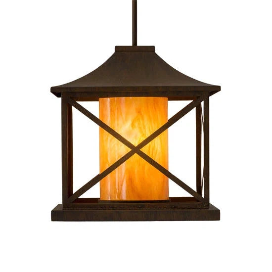 2nd Ave Lighting Contemplation 16" 1-Light E26 Base Ambra Siena Idalight Cylinder Diffuser Rustic Iron Pendant Light