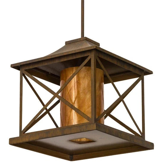2nd Ave Lighting Contemplation 16" 1-Light E26 Base Ambra Siena Idalight Cylinder Diffuser Rustic Iron Pendant Light