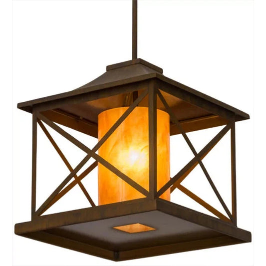 2nd Ave Lighting Contemplation 16" 1-Light E26 Base Ambra Siena Idalight Cylinder Diffuser Rustic Iron Pendant Light