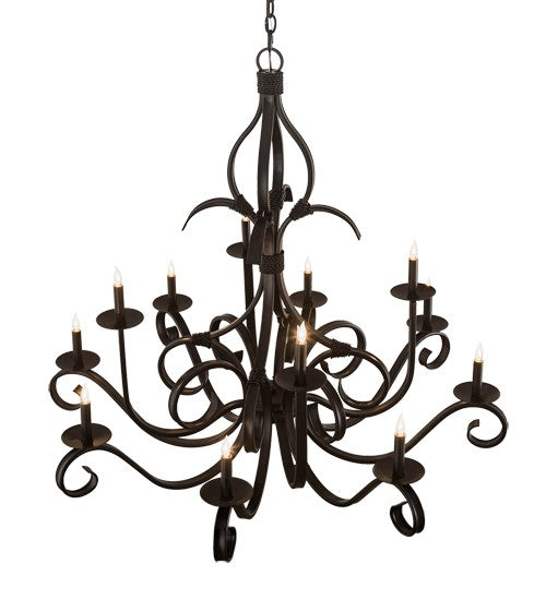 2nd Ave Lighting Cypress 48" Wide 12 Light Chandelier in Satin Black Finish