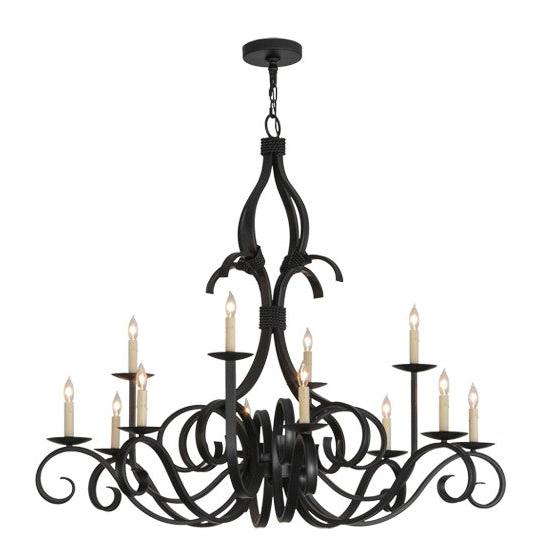 2nd Ave Lighting Cypress 48" Wide 12 Light Chandelier in Satin Black Wrought Iron Finish