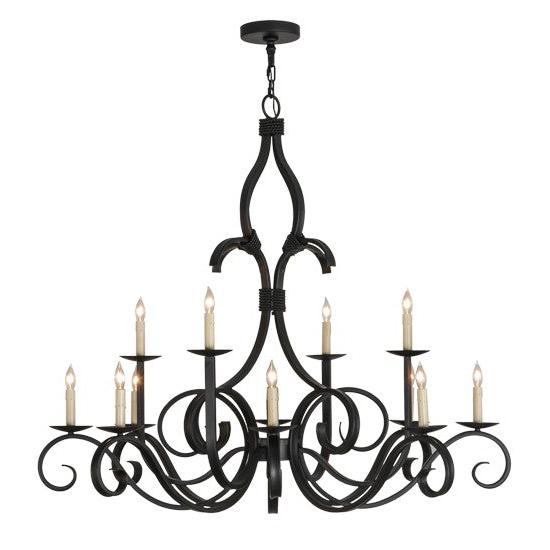 2nd Ave Lighting Cypress 48" Wide 12 Light Chandelier in Satin Black Wrought Iron Finish