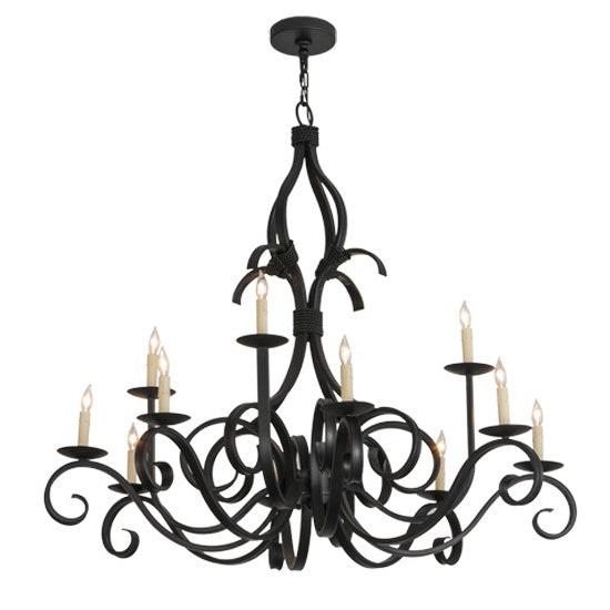 2nd Ave Lighting Cypress 48" Wide 12 Light Chandelier in Satin Black Wrought Iron Finish