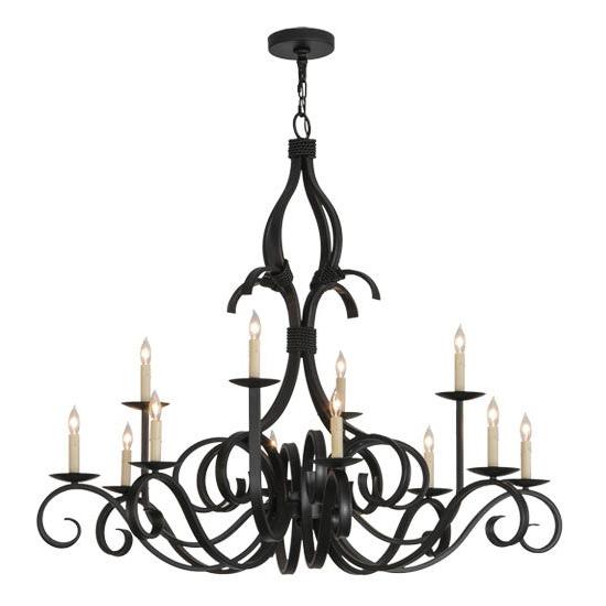 2nd Ave Lighting Cypress 48" Wide 12 Light Chandelier in Satin Black Wrought Iron Finish