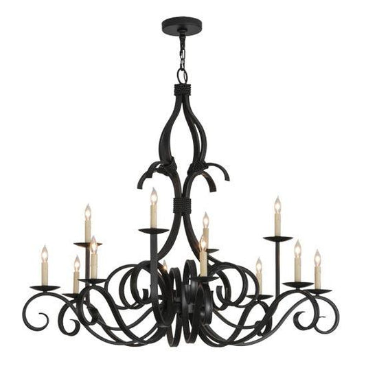 2nd Ave Lighting Cypress 48" Wide 12 Light Chandelier in Satin Black Wrought Iron Finish
