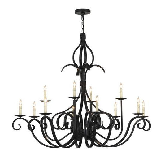 2nd Ave Lighting Cypress 48" Wide 12 Light Chandelier in Satin Black Wrought Iron Finish