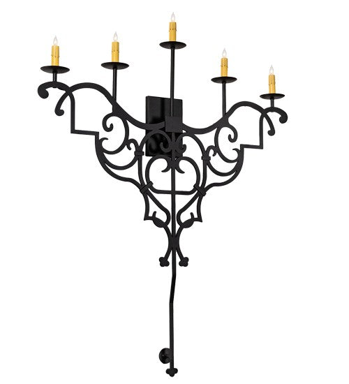 2nd Ave Lighting Fleur de Lys 36" Wide 5 Light Wall Sconce in Old Wrought Iron Finish