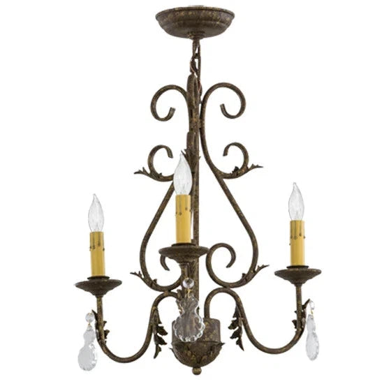2nd Ave Lighting French Elegance 18" 3-Light E12 Base Curved Acanthus Leaf Accent Pompeii Gold Chandelier
