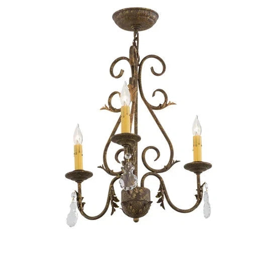 2nd Ave Lighting French Elegance 18" 3-Light E12 Base Curved Acanthus Leaf Accent Pompeii Gold Chandelier