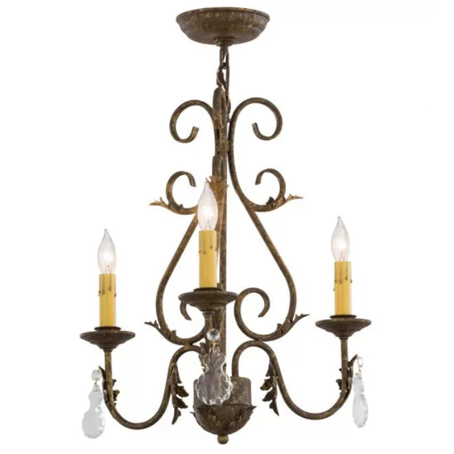 2nd Ave Lighting French Elegance 18" 3-Light E12 Base Curved Acanthus Leaf Accent Pompeii Gold Chandelier
