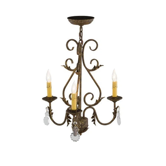 2nd Ave Lighting French Elegance 18" 3-Light E12 Base Curved Acanthus Leaf Accent Pompeii Gold Chandelier
