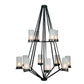 2nd Ave Lighting Galen 60" 12-Light 2-Tier Frosted Glass Shade Wrought Iron Steel Chandelier