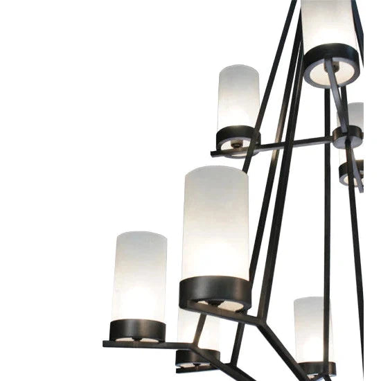 2nd Ave Lighting Galen 60" 12-Light 2-Tier Frosted Glass Shade Wrought Iron Steel Chandelier