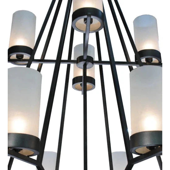 2nd Ave Lighting Galen 60" 12-Light 2-Tier Frosted Glass Shade Wrought Iron Steel Chandelier