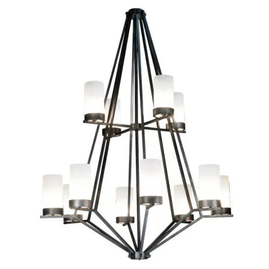 2nd Ave Lighting Galen 60" 12-Light 2-Tier Frosted Glass Shade Wrought Iron Steel Chandelier