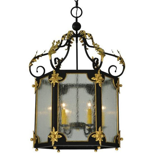 2nd Ave Lighting Ganser 25" Wide Lantern Pendant in Blackwash With Gold Accents