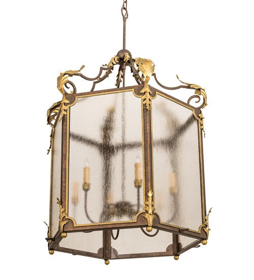 2nd Ave Lighting Ganser 34" Lantern Pendant in Gilded Tobacco Finish With Gold Highlights