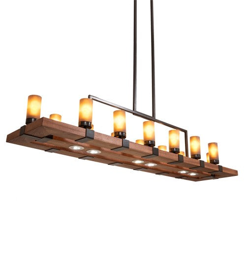 2nd Ave Lighting Grand Terrace 72" Long 14 Light Oblong Chandelier With Walnut Stained and Timeless Bronze Finish