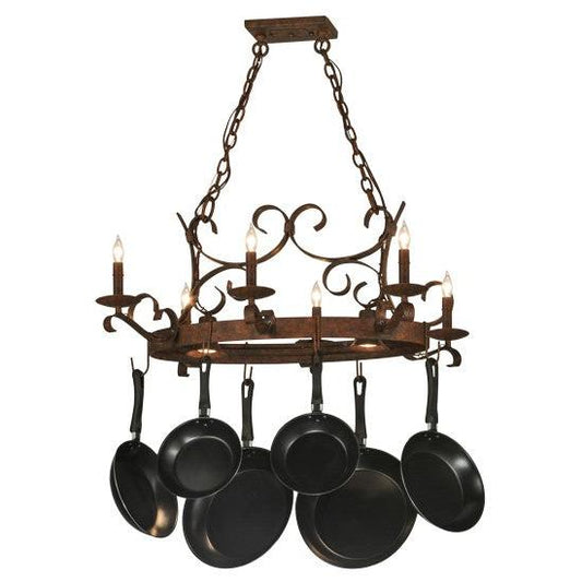 2nd Ave Lighting Handforged 36" Long 6 Light Oval Pot Rack in Rusty Nail Finish