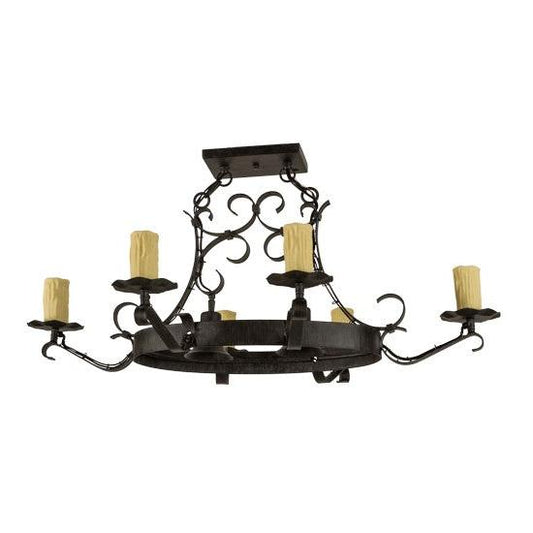 2nd Ave Lighting Handforged 38" Oval 6 LT Chandelier With Downlights in Antique Iron Gate Finish